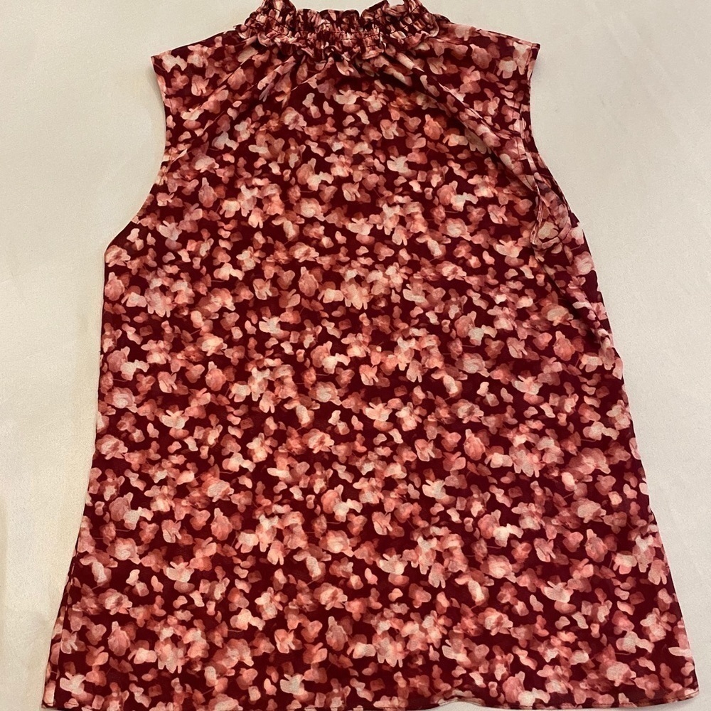 DONNA KARAN Mock Neck Abstract Floral Blouse 2